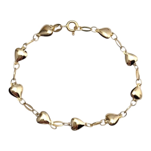 14K Yellow Gold Heart Link Bracelet #21058 - Picture 1 of 6